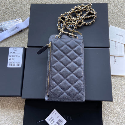 CC Compact Double Pouch Black Caviar GHW 229641