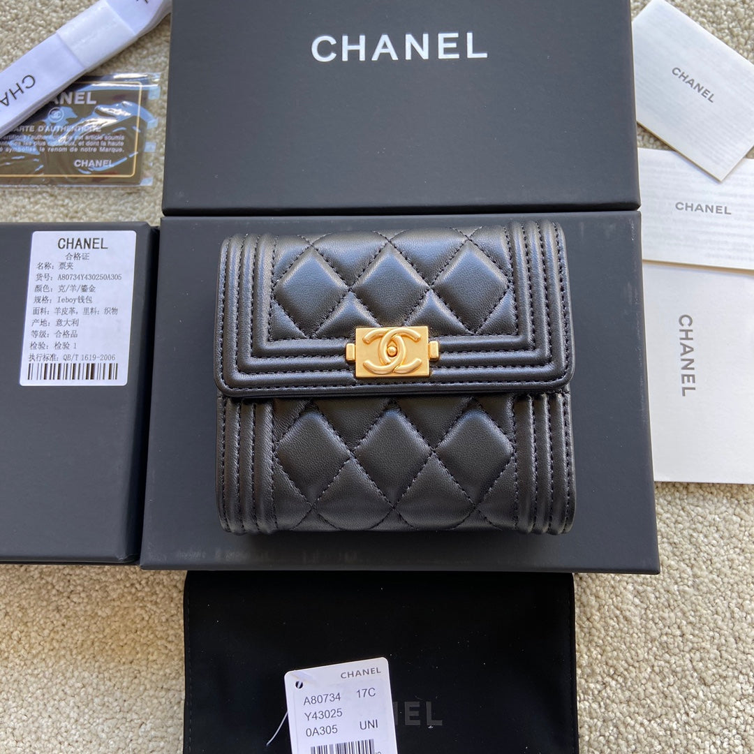 CC Boy Small Flap Wallet Black Sheepskin GHW 156518