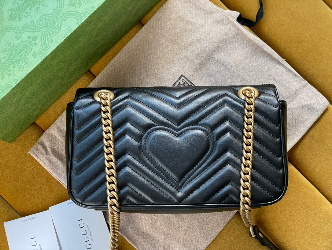 GG MARMONT MATELASS_ LARGE 26 BAG BLACK CALFSKIN