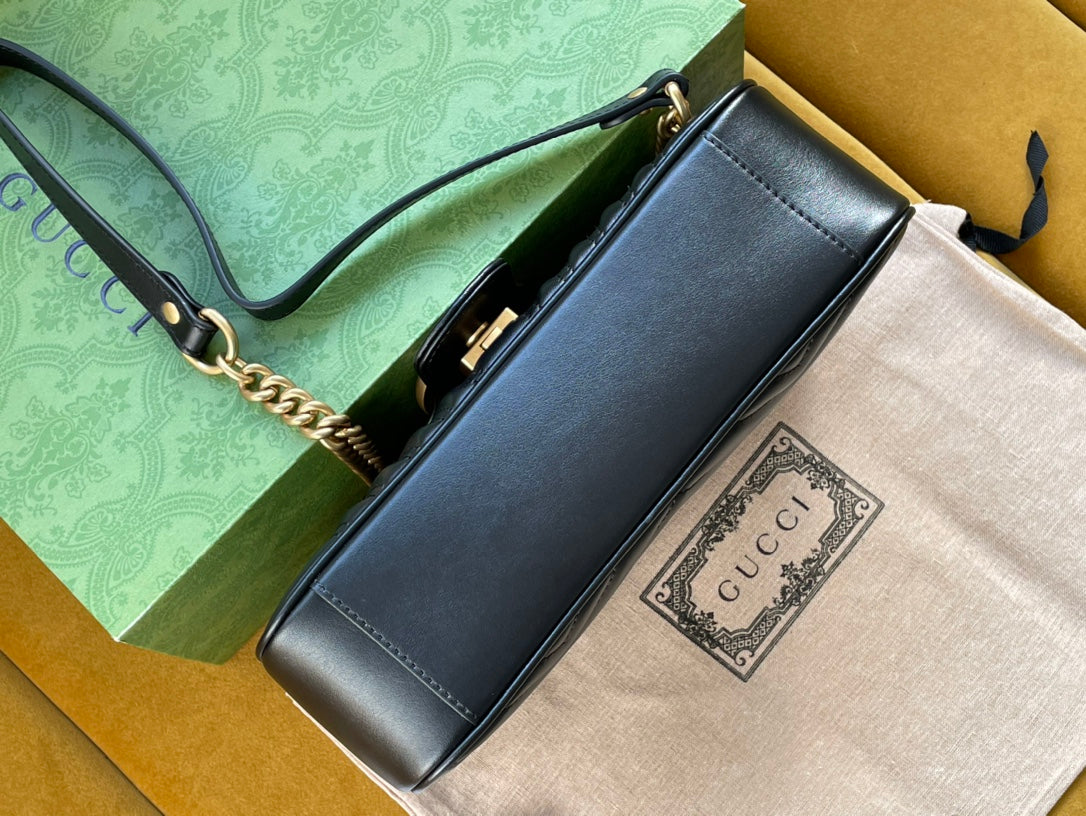 GG MARMONT MATELASS_ LARGE 26 BAG BLACK CALFSKIN