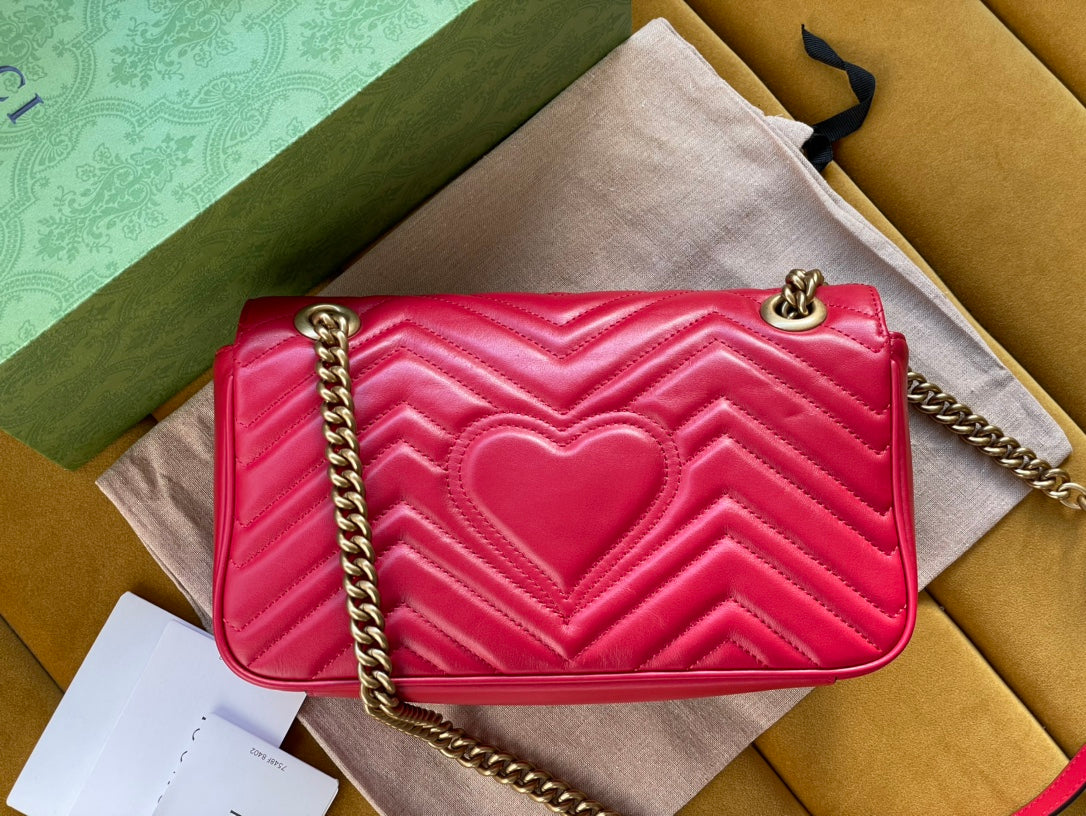 GG MARMONT MATELASS_ LARGE 26 BAG RED PINK CALFSKIN