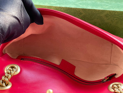 GG MARMONT MATELASS_ LARGE 26 BAG RED PINK CALFSKIN