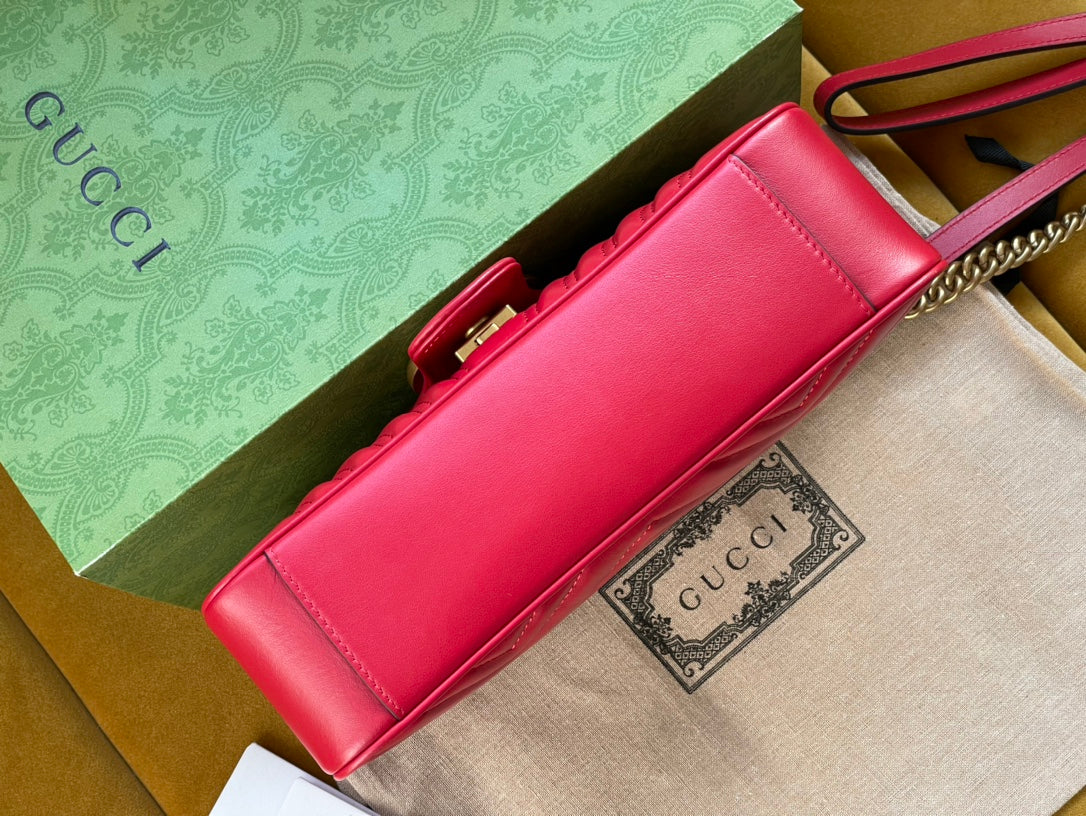 GG MARMONT MATELASS_ LARGE 26 BAG RED PINK CALFSKIN