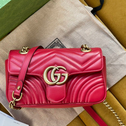 GG MARMONT MATELASS_ SMALL 22 BAG RED PINK CALFSKIN