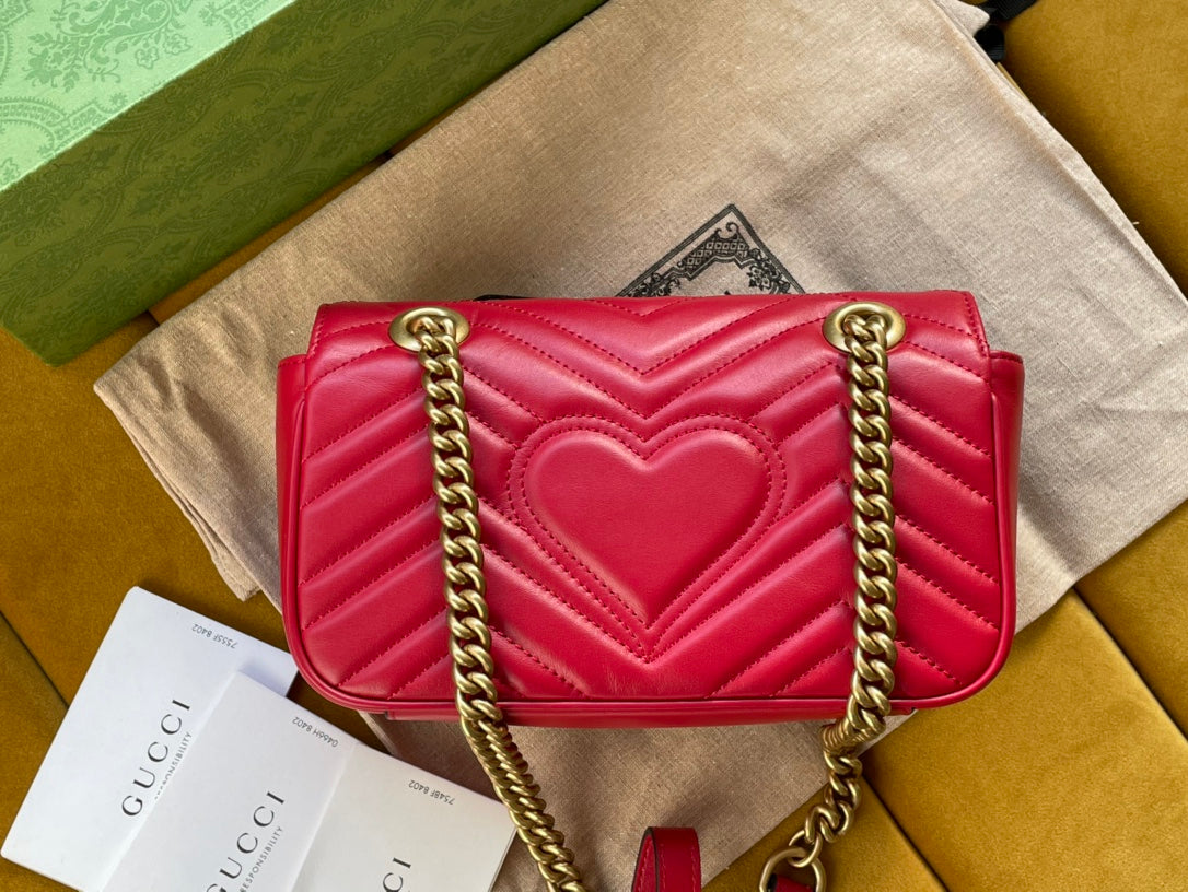 GG MARMONT MATELASS_ SMALL 22 BAG RED PINK CALFSKIN
