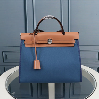 HM HERBAG ZIP 31 AEGEAN AND COPPER CANVAS