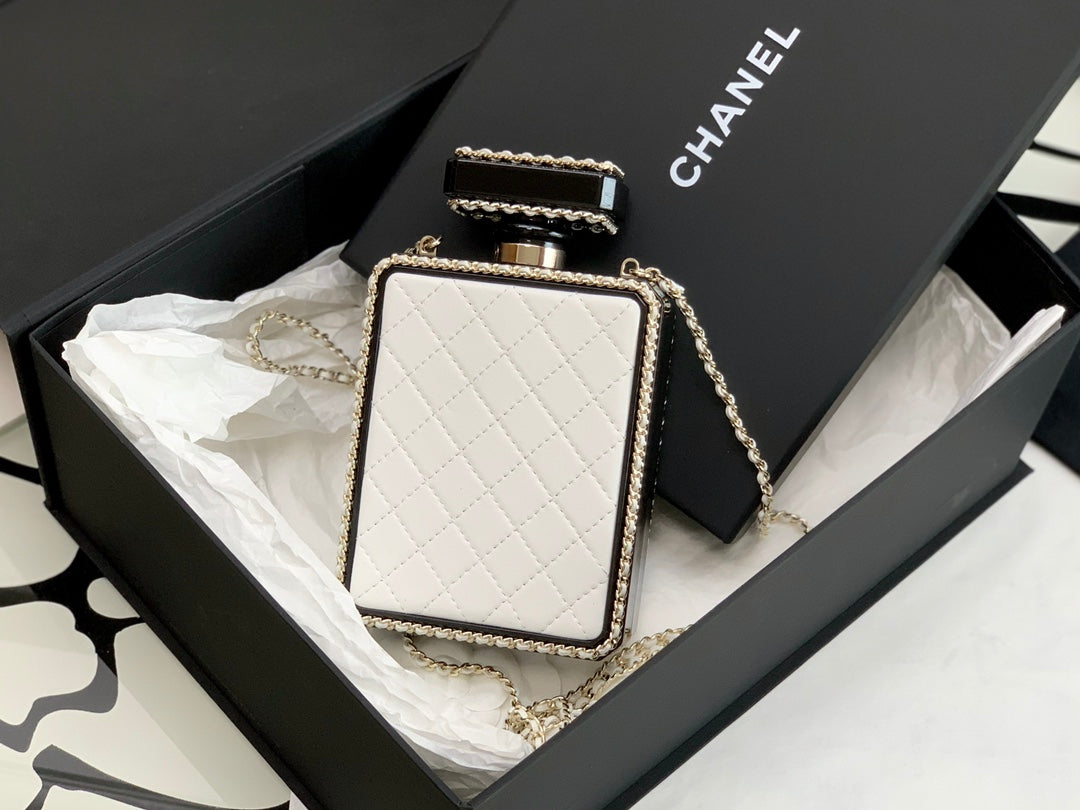 CC N5 Perfume Bottle Bag White Quited Lambskin