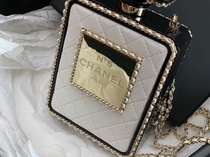 CC N5 Perfume Bottle Bag White Quited Lambskin