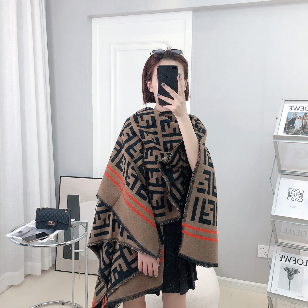 FF 140 CM PONCHO CHOCOLATE BROWN MIX BLACK WOOL AND SILK
