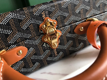 GRAND H_TEL TRUNK BAG 24 IN BLACK GOYARDINE CANVAS AND TAN CALFSKIN
