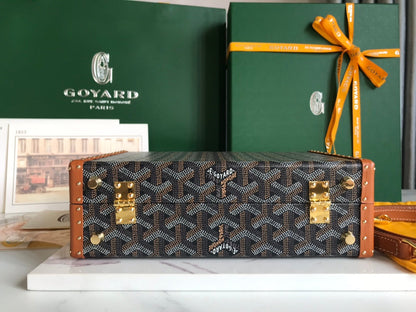 GRAND H_TEL TRUNK BAG 24 IN BLACK GOYARDINE CANVAS AND TAN CALFSKIN