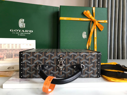 GRAND H_TEL TRUNK BAG 24 IN BLACK GOYARDINE CANVAS AND CALFSKIN