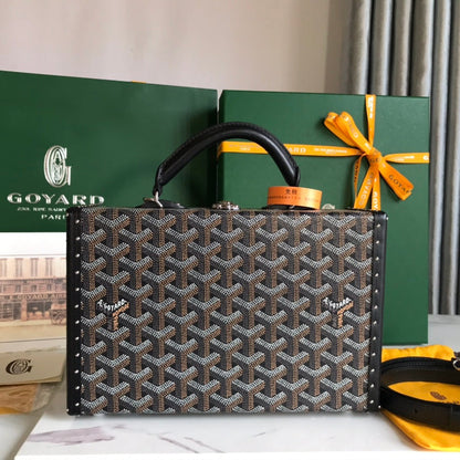GRAND H_TEL TRUNK BAG 24 IN BLACK GOYARDINE CANVAS AND CALFSKIN