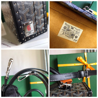 GRAND H_TEL TRUNK BAG 24 IN BLACK GOYARDINE CANVAS AND CALFSKIN