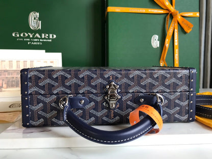 GRAND H_TEL TRUNK BAG 24 IN NAVY BLUE GOYARDINE CANVAS AND CALFSKIN