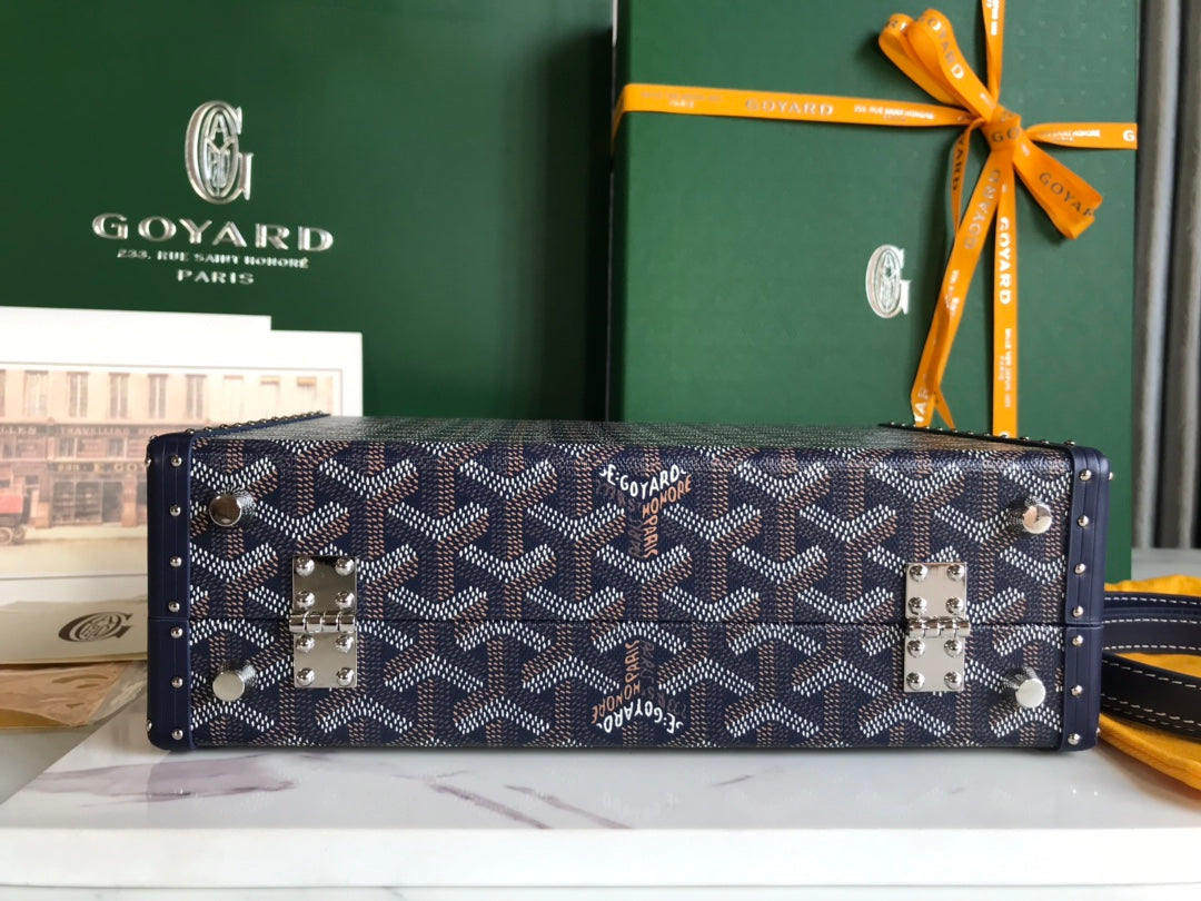 GRAND H_TEL TRUNK BAG 24 IN NAVY BLUE GOYARDINE CANVAS AND CALFSKIN