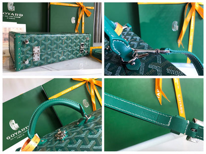 GRAND H_TEL TRUNK BAG 24 IN GREEN GOYARDINE CANVAS AND CALFSKIN