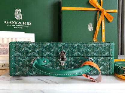 GRAND H_TEL TRUNK BAG 24 IN GREEN GOYARDINE CANVAS AND CALFSKIN