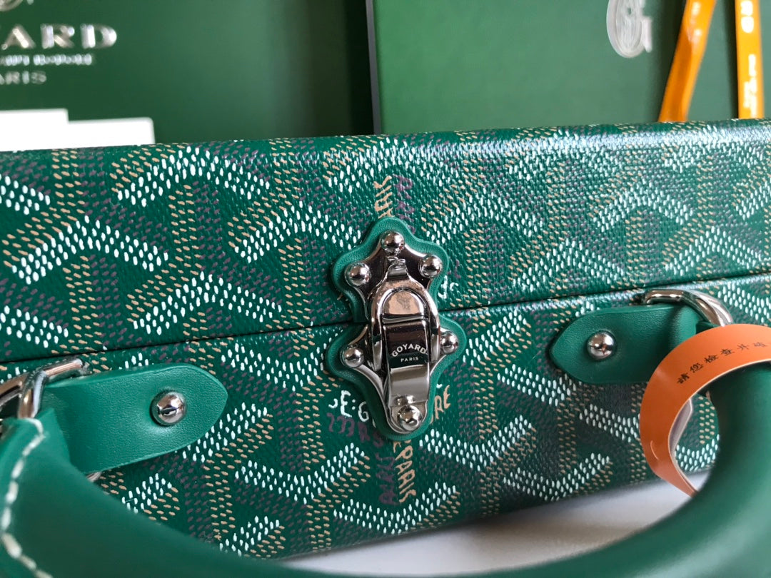 GRAND H_TEL TRUNK BAG 24 IN GREEN GOYARDINE CANVAS AND CALFSKIN