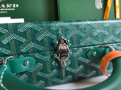 GRAND H_TEL TRUNK BAG 24 IN GREEN GOYARDINE CANVAS AND CALFSKIN