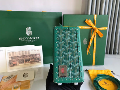 GRAND H_TEL TRUNK BAG 24 IN GREEN GOYARDINE CANVAS AND CALFSKIN
