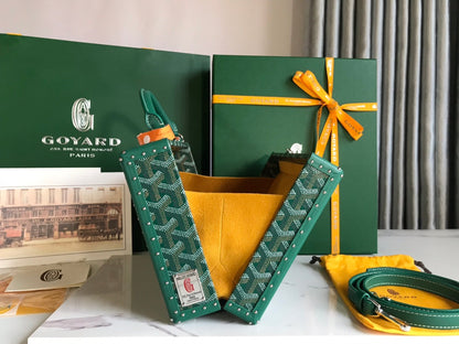 GRAND H_TEL TRUNK BAG 24 IN GREEN GOYARDINE CANVAS AND CALFSKIN