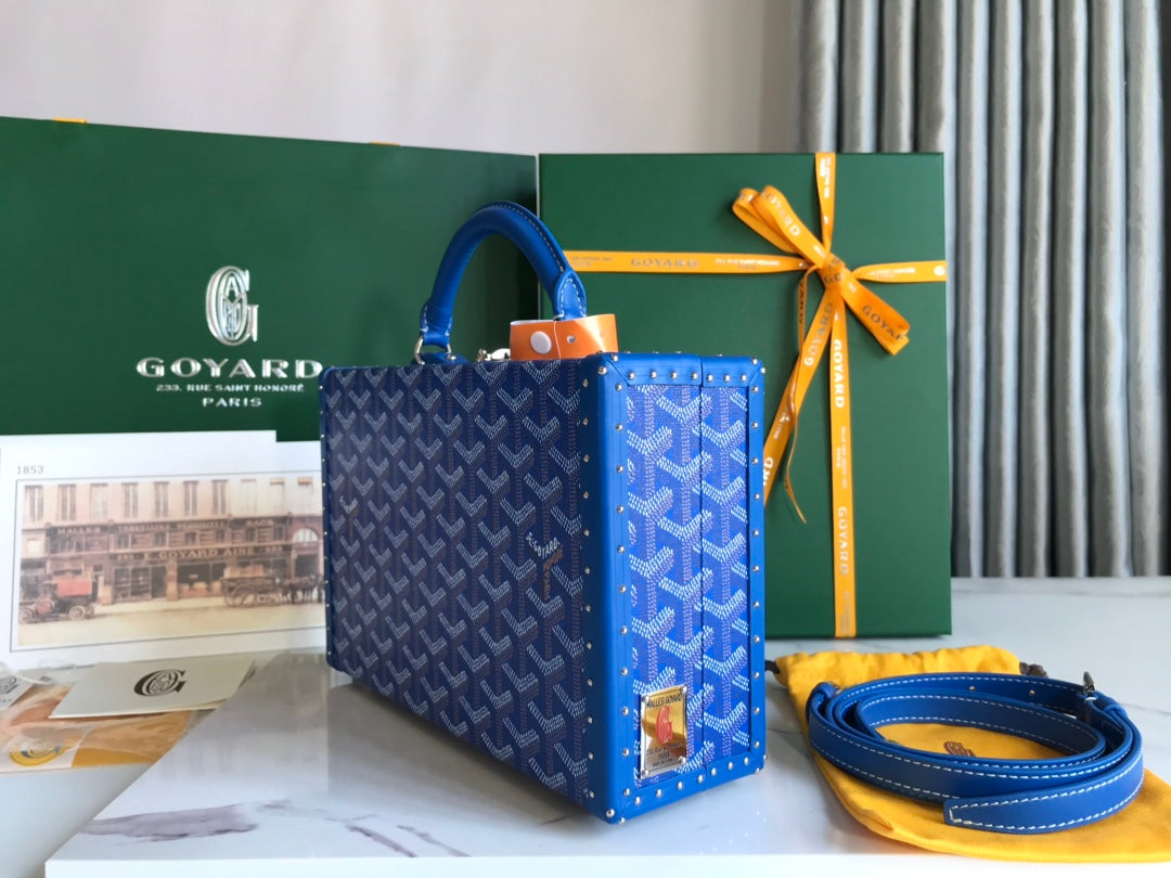 GRAND H_TEL TRUNK BAG 24 IN BLUE GOYARDINE CANVAS AND CALFSKIN