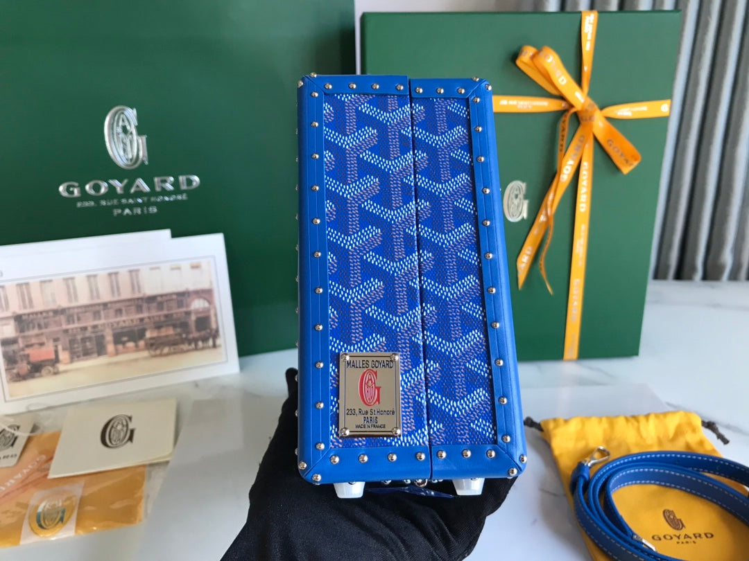 GRAND H_TEL TRUNK BAG 24 IN BLUE GOYARDINE CANVAS AND CALFSKIN