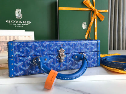 GRAND H_TEL TRUNK BAG 24 IN BLUE GOYARDINE CANVAS AND CALFSKIN