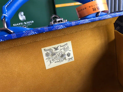 GRAND H_TEL TRUNK BAG 24 IN BLUE GOYARDINE CANVAS AND CALFSKIN