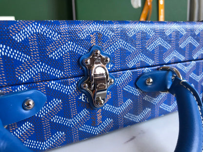 GRAND H_TEL TRUNK BAG 24 IN BLUE GOYARDINE CANVAS AND CALFSKIN