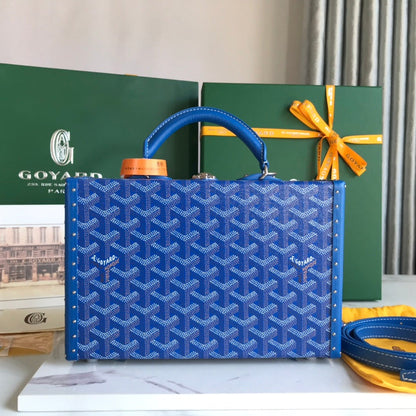 GRAND H_TEL TRUNK BAG 24 IN BLUE GOYARDINE CANVAS AND CALFSKIN
