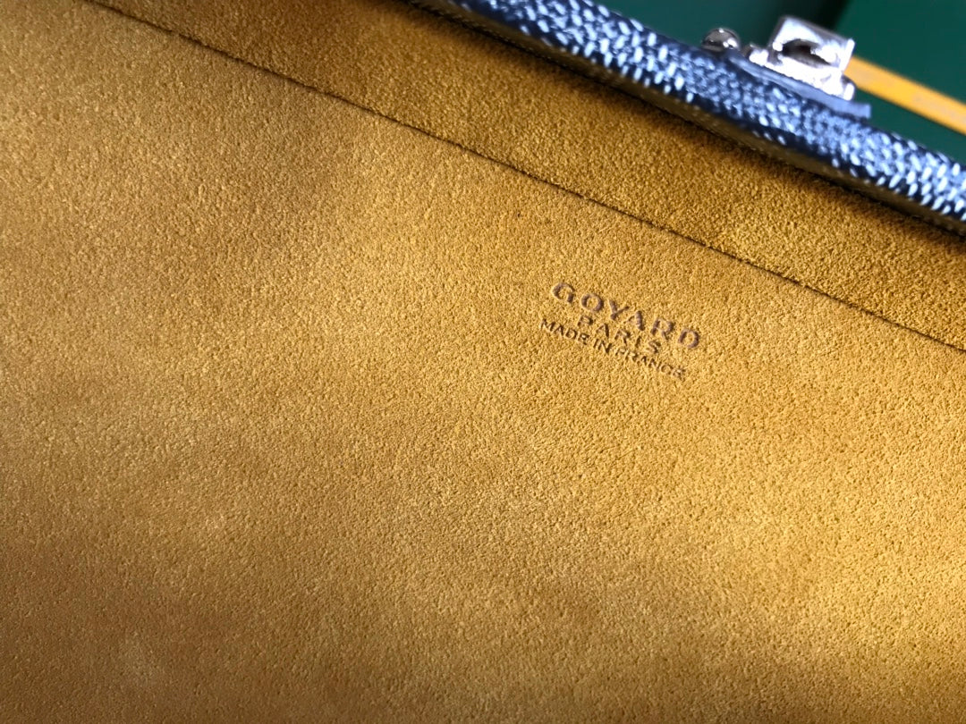 GRAND H_TEL TRUNK BAG 24 IN GREY BLACK GOYARDINE CANVAS AND CALFSKIN