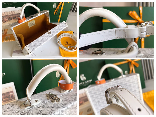 GRAND H_TEL TRUNK BAG 24 IN WHITE GOYARDINE CANVAS AND CALFSKIN