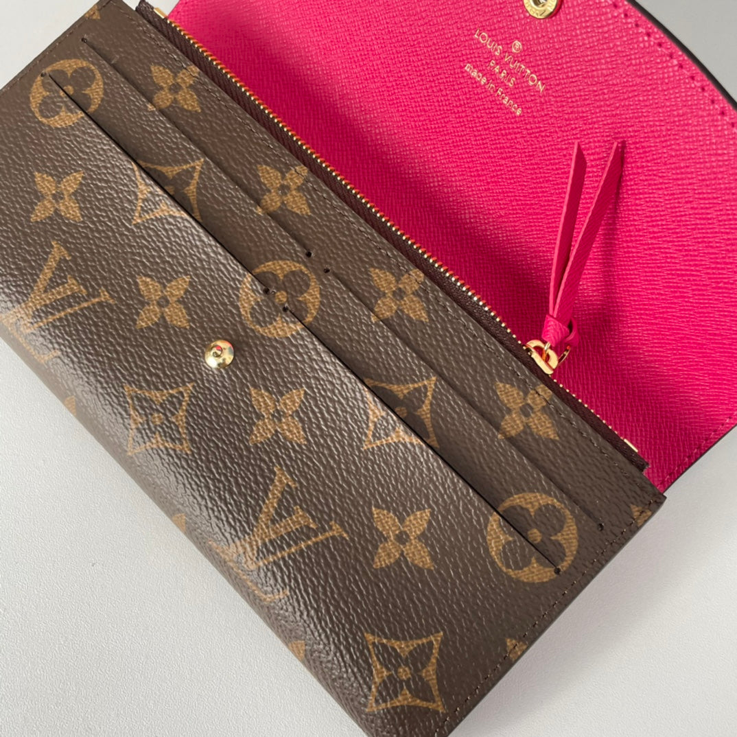 LV M60696 Emilie Wallet Brown Purple-red Monogram Canvas 221662