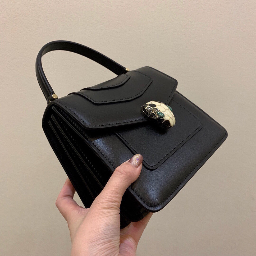 BVL Serpenti Forever Medium Top Handle Bag 20 cm Black Calfskin GHW 188652