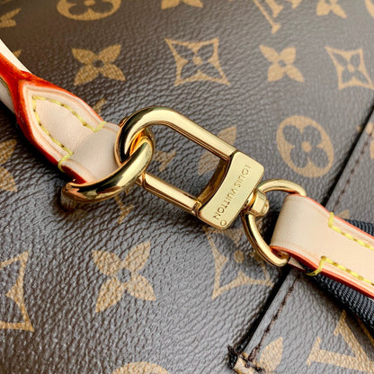 CLUNY MM HANDBAG 28 IN BROWN MONOGRAM CALFSKIN BEIGE BLACK EMBROIDERED LOGO CANVAS