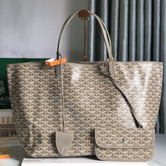 SAINT LOUIS GM 40 IN GREY MIX GREEN GOYARDINE CANVAS AND CALFSKIN