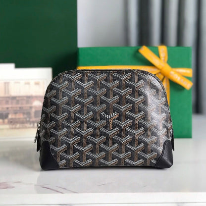 VEND_ME COSMETIC POUCH 17 IN BLACK GOYARDINE CANVAS AND CALFSKIN TRIM