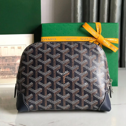 VEND_ME COSMETIC POUCH 17 IN NAVY BLUE GOYARDINE CANVAS AND CALFSKIN TRIM