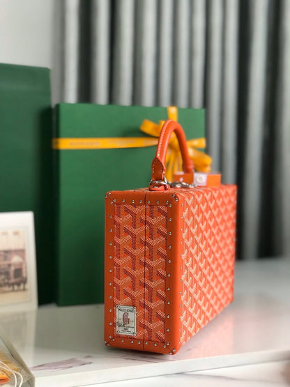 GRAND H_TEL TRUNK BAG 24 IN ORANGE GOYARDINE CANVAS AND CALFSKIN