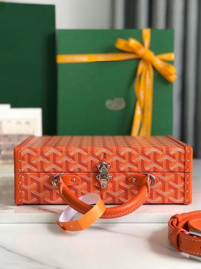 GRAND H_TEL TRUNK BAG 24 IN ORANGE GOYARDINE CANVAS AND CALFSKIN