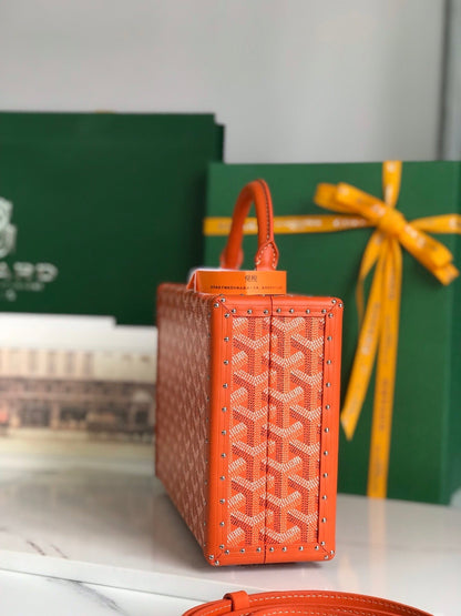 GRAND H_TEL TRUNK BAG 24 IN ORANGE GOYARDINE CANVAS AND CALFSKIN