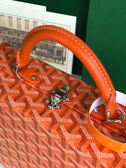 GRAND H_TEL TRUNK BAG 24 IN ORANGE GOYARDINE CANVAS AND CALFSKIN