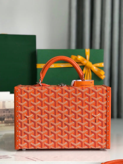 GRAND H_TEL TRUNK BAG 24 IN ORANGE GOYARDINE CANVAS AND CALFSKIN