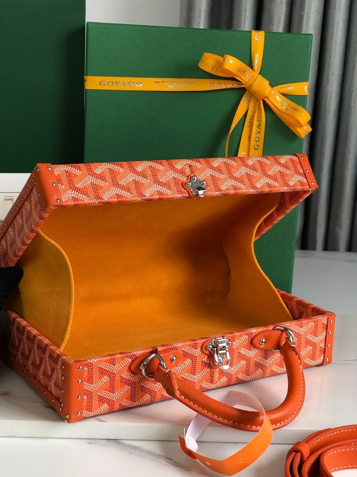 GRAND H_TEL TRUNK BAG 24 IN ORANGE GOYARDINE CANVAS AND CALFSKIN