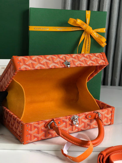 GRAND H_TEL TRUNK BAG 24 IN ORANGE GOYARDINE CANVAS AND CALFSKIN