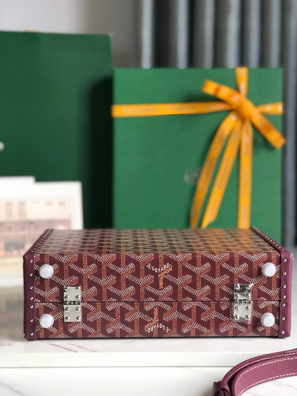 GRAND H_TEL TRUNK BAG 24 IN BURGUNDY RED GOYARDINE CANVAS AND CALFSKIN