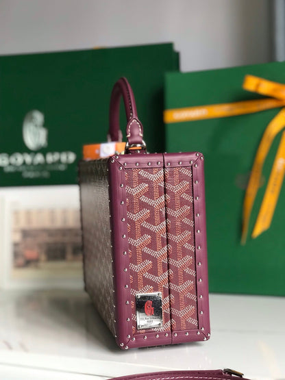 GRAND H_TEL TRUNK BAG 24 IN BURGUNDY RED GOYARDINE CANVAS AND CALFSKIN