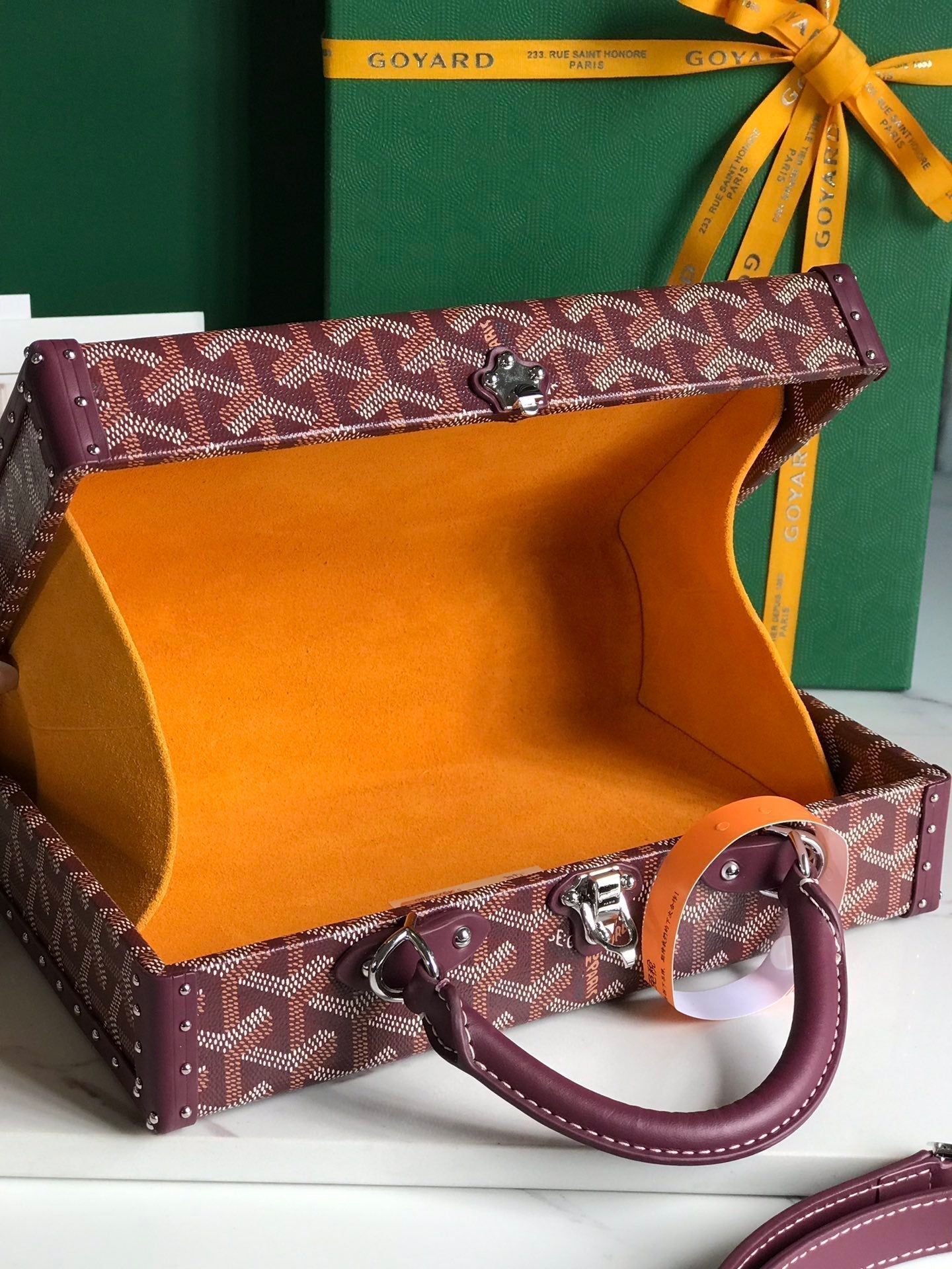GRAND H_TEL TRUNK BAG 24 IN BURGUNDY RED GOYARDINE CANVAS AND CALFSKIN